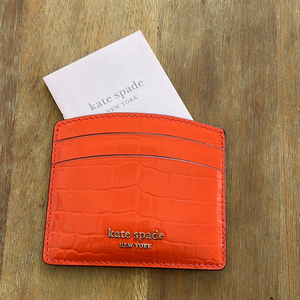 Kate Spade Sylvia Croc embossed card holder.